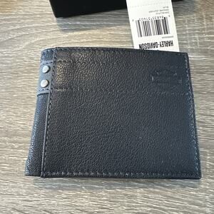 Harley-Davidson Men's Genuine Leather With Calvary Canvas Trim Billfold Blue